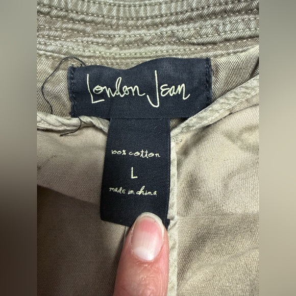 LONDON Jean Olive dyed distressed cropped double breasted utility Jacket size L - Picture 12 of 15